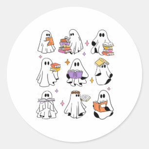 Funny Ghost Book Reading Halloween Books Lover Tea Classic Round Sticker