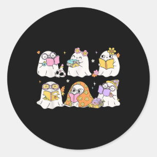Funny Ghost Book Reading Halloween Books Lover Tea Classic Round Sticker
