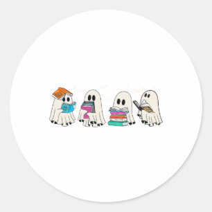 Funny Ghost Book Reading Halloween Books Lover Tea Classic Round Sticker