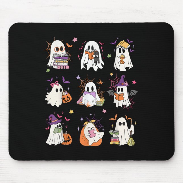 Funny Ghost Book Reading Halloween Books Lover Tea Mouse Mat (Front)