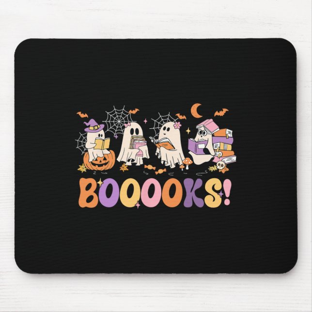 Funny Ghost Book Reading Halloween Booooks Lover T Mouse Mat (Front)