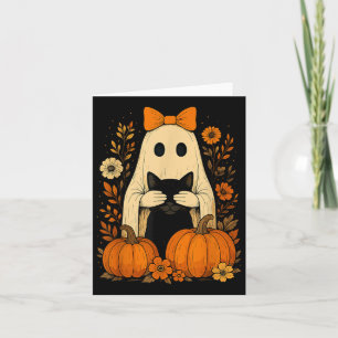 Funny Ghost Bow Holding Black Cat Fall Halloween  Card