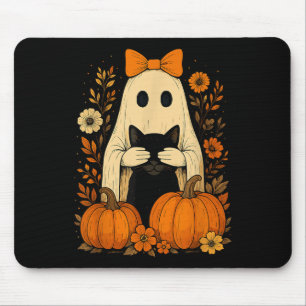 Funny Ghost Bow Holding Black Cat Fall Halloween Mouse Mat