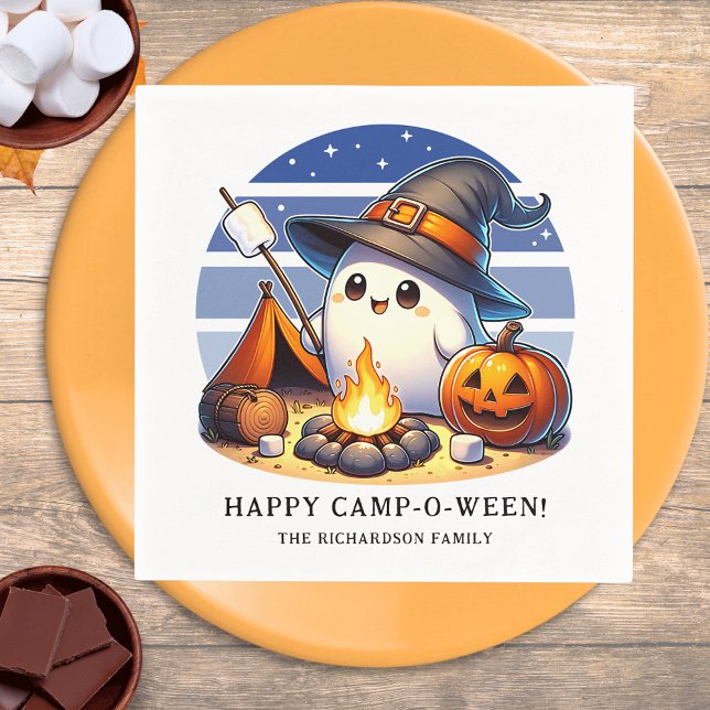 Funny Ghost Camping Halloween Happy Camp-o-ween Napkin (Creator Uploaded)