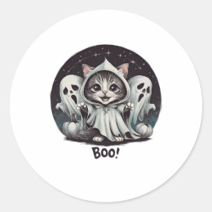 Funny Ghost Cat Boo Halloween Animal Ghost Kitty Classic Round Sticker
