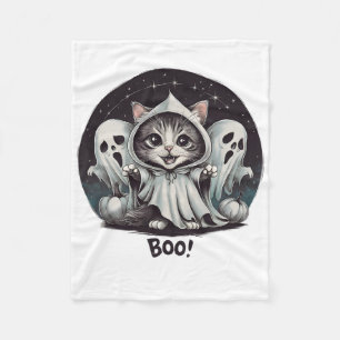 Funny Ghost Cat Boo Halloween Animal Ghost Kitty Fleece Blanket
