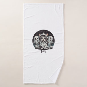 Funny Ghost Cat Boo Halloween Animal Ghost Kitty T Bath Towel