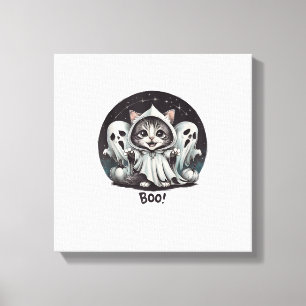 Funny Ghost Cat Boo Halloween Animal Ghost Kitty T Canvas Print