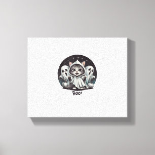 Funny Ghost Cat Boo Halloween Animal Ghost Kitty T Canvas Print
