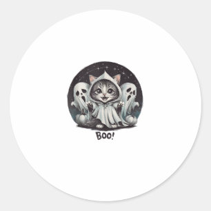 Funny Ghost Cat Boo Halloween Animal Ghost Kitty T Classic Round Sticker