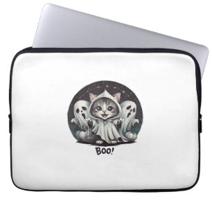 Funny Ghost Cat Boo Halloween Animal Ghost Kitty T Laptop Sleeve