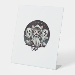 Funny Ghost Cat Boo Halloween Animal Ghost Kitty T Pedestal Sign