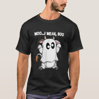 Funny Ghost Cow Moo I Mean Boo Pumpkin Moon T-Shirt