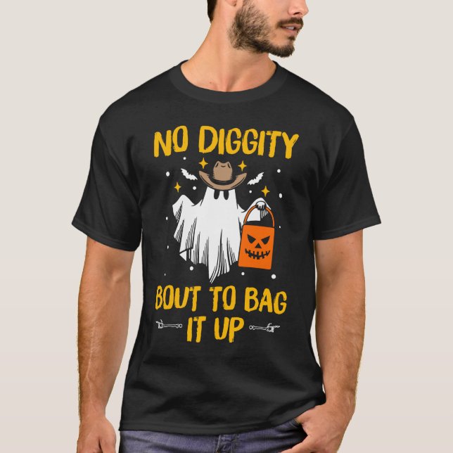 Funny Ghost Cowboy Halloween Trick Or Treat T-Shirt (Front)