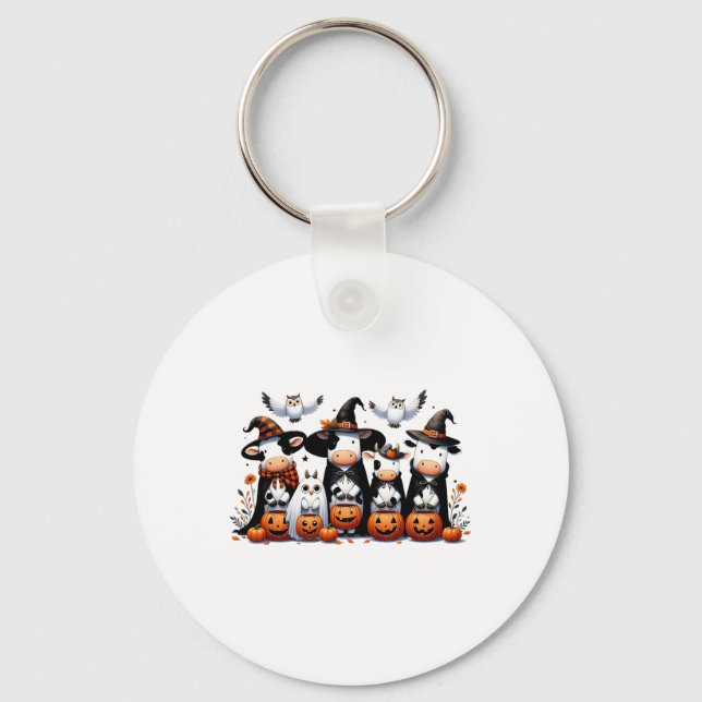 Funny Ghost Cows Halloween Animals Cow Owls Spooky Key Ring (Front)