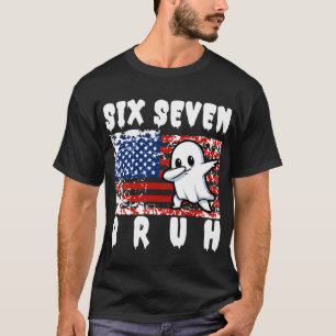 Funny Ghost Dabbing with American Flag Six Seven T-Shirt