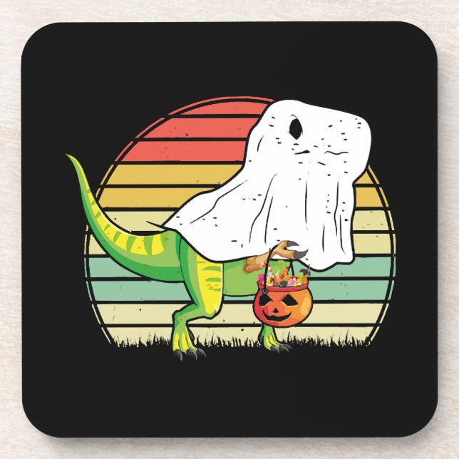 Funny Ghost Dinosaur Halloween Coaster (Front)