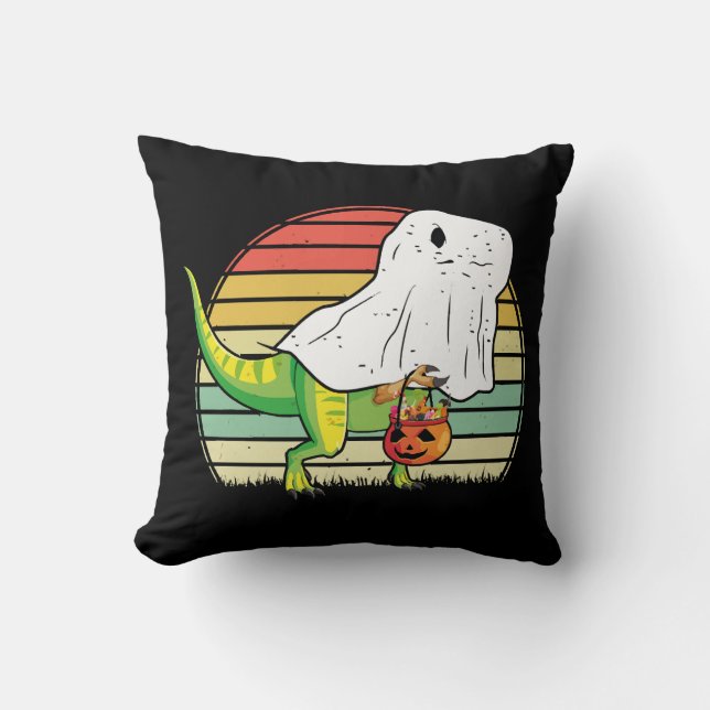 Funny Ghost Dinosaur Halloween Cushion (Front)