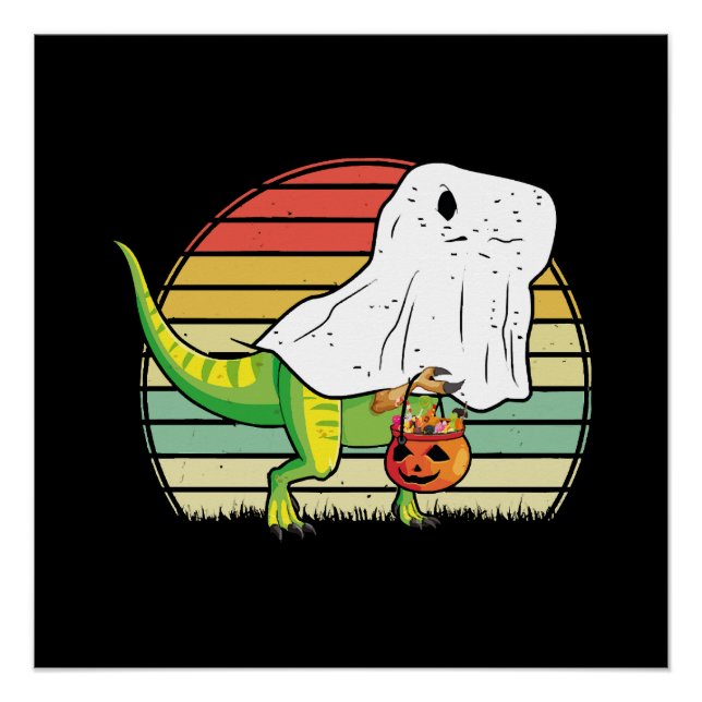 Funny Ghost Dinosaur Halloween Poster (Front)