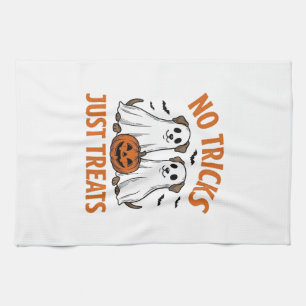 Funny Ghost Dog Halloween No Tricks Just Treats De Tea Towel