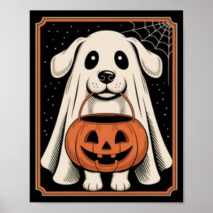 Funny Ghost Dog Halloween Shirt Halloween Dog Long Poster