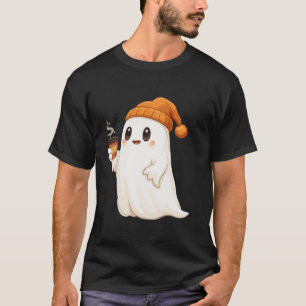 Funny Ghost Drinking Coffee Halloween Ghost Ice Co T-Shirt
