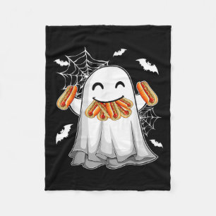 Funny Ghost Eating Hotdogs Happy Halloween Costume Fleece Blanket