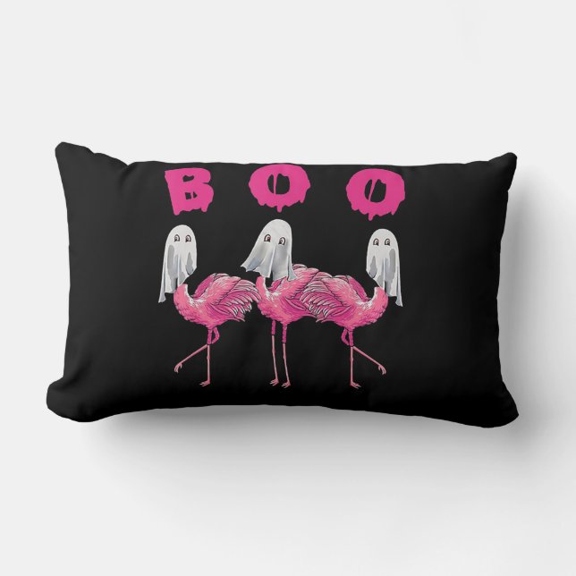 Funny Ghost Flamingo Boo Halloween Costume Gifts Lumbar Cushion (Front)