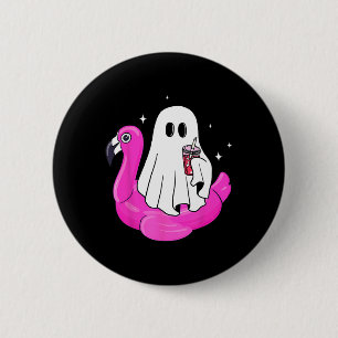 Funny Ghost Flamingo Float Pool Spooky Summer Summ 6 Cm Round Badge