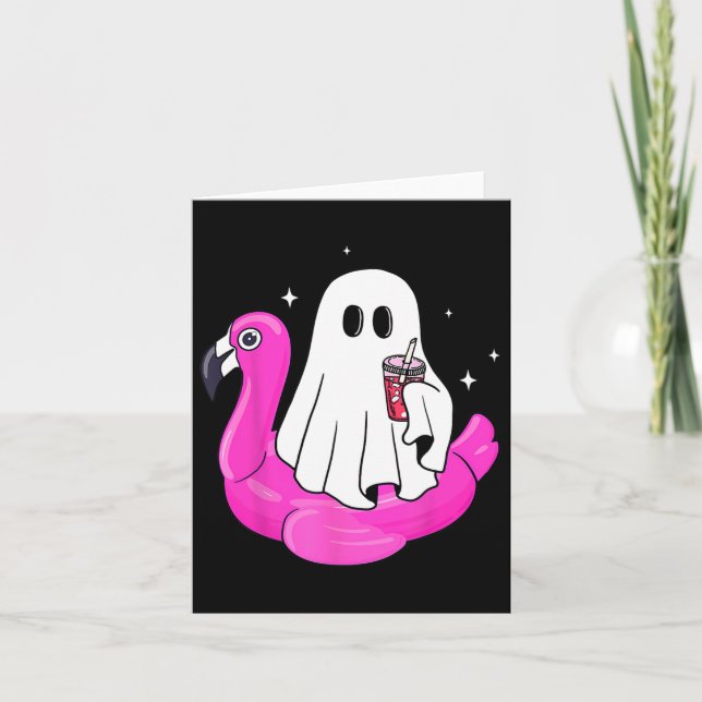 Funny Ghost Flamingo Float Pool Spooky Summer Summ Card (Front)
