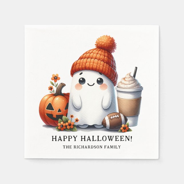 Funny Ghost Football Theme Happy Halloween Napkin (Front)