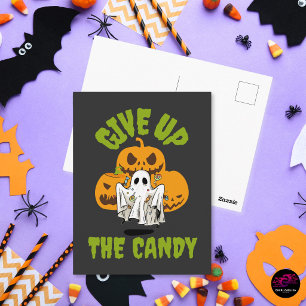 Funny Ghost Give Up The Candy Halloween Postcard