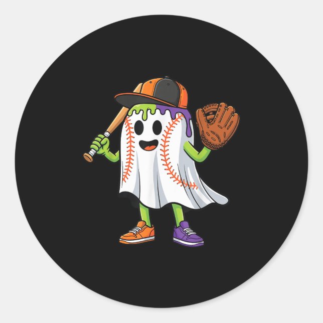 Funny Ghost Halloween Baseball Drip Boys Girls Kid Classic Round Sticker (Front)