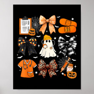 Funny Ghost Happy Halloween Coquette Bow Spooky Se Poster