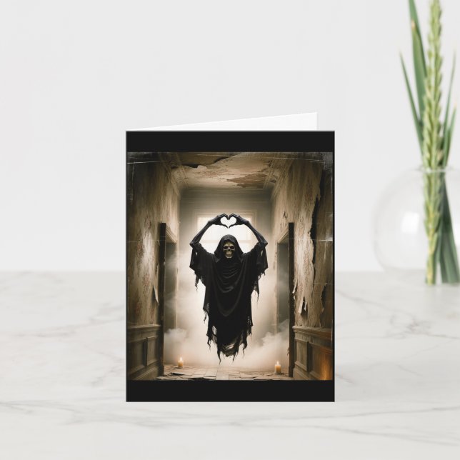Funny ghost heart hands scary face halloween card (Front)