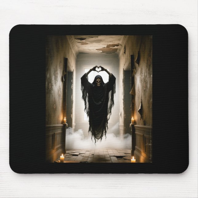 Funny ghost heart hands scary face halloween mouse mat (Front)