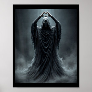 Funny ghost heart hands scary face halloween poster