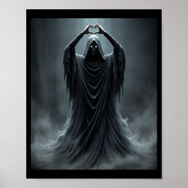 Funny ghost heart hands scary face halloween poster (Front)
