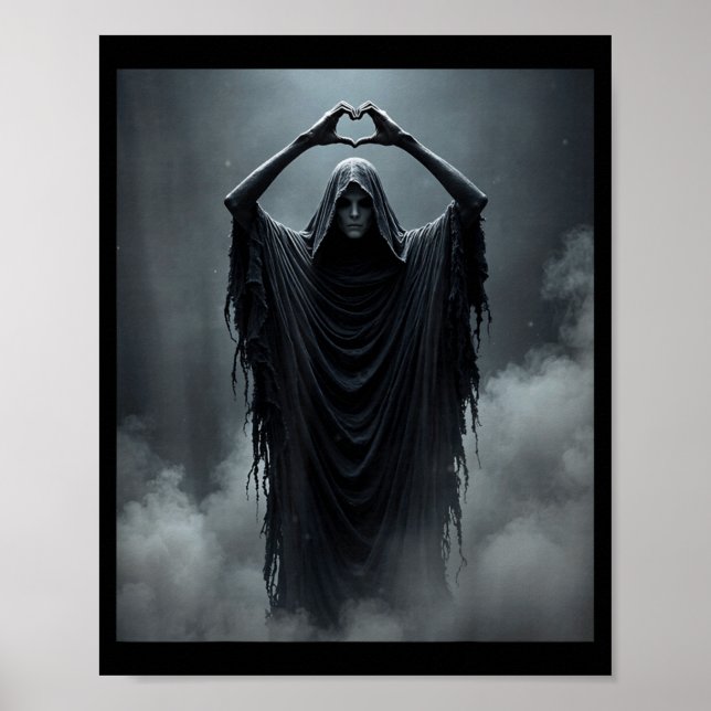 Funny ghost heart hands scary face horror poster (Front)