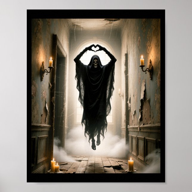 Funny ghost heart hands scary face horror poster (Front)