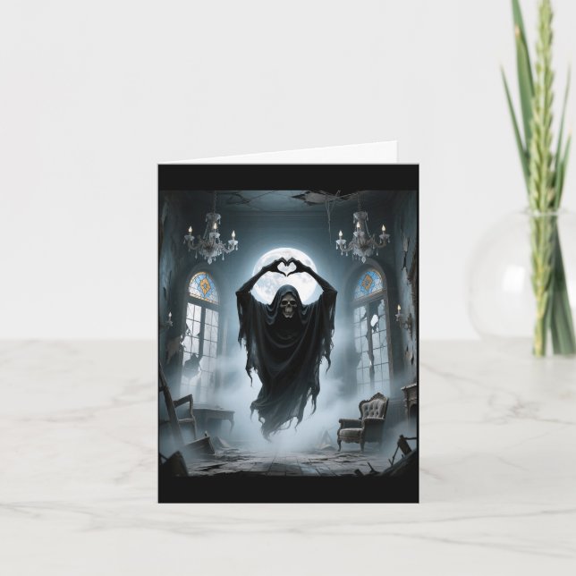 Funny ghost heart hands scary face horror poster card (Front)