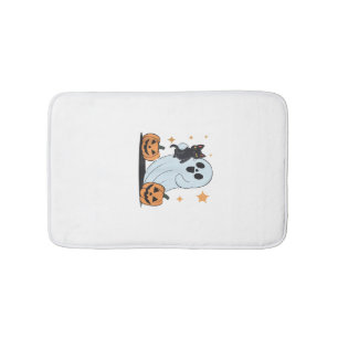 Funny Ghost Holding A Black Cat Lazy Halloween Spo Bath Mat