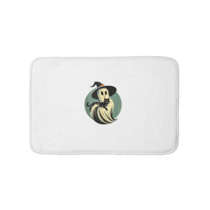 Funny Ghost Holding A Black Cat Lazy Halloween Spo Bath Mat