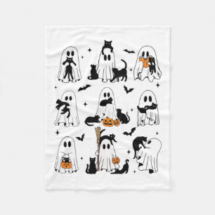 Funny Ghost Holding A Black Cat Lazy Halloween Spo Fleece Blanket