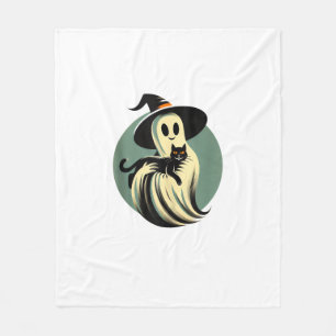 Funny Ghost Holding A Black Cat Lazy Halloween Spo Fleece Blanket