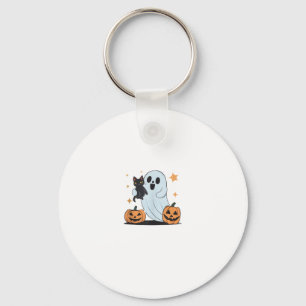 Funny Ghost Holding A Black Cat Lazy Halloween Spo Key Ring