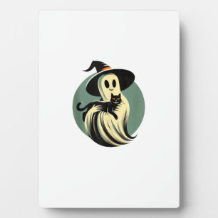 Funny Ghost Holding A Black Cat Lazy Halloween Spo Plaque