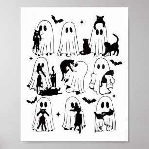 Funny Ghost Holding A Black Cat Lazy Halloween Spo Poster