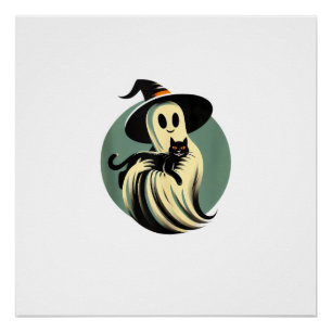 Funny Ghost Holding A Black Cat Lazy Halloween Spo Poster