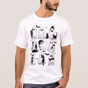 Funny Ghost Holding A Black Cat Lazy Halloween Spo T-Shirt